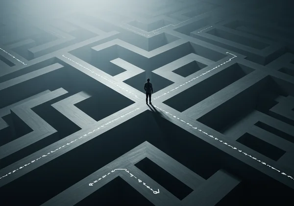 Person navigating a complex path, symbolizing self-discovery