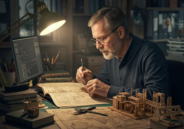 Adult deeply focused on a detailed special interest