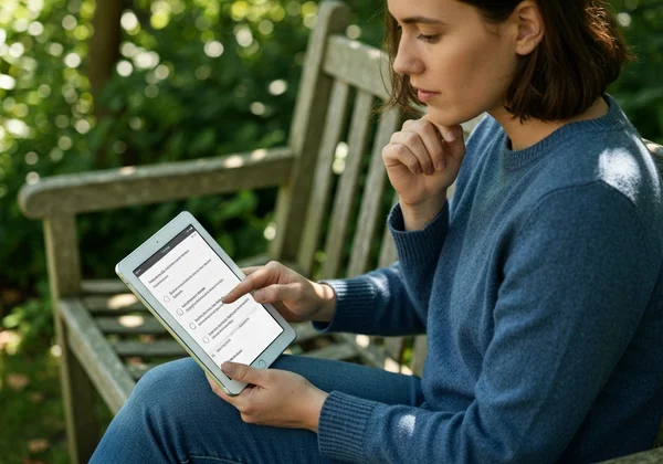 Adulto pensando mientras realiza una autoevaluación de Asperger en línea