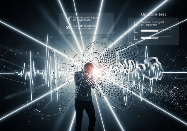 Person overwhelmed by sensory input, abstract Aspergers test