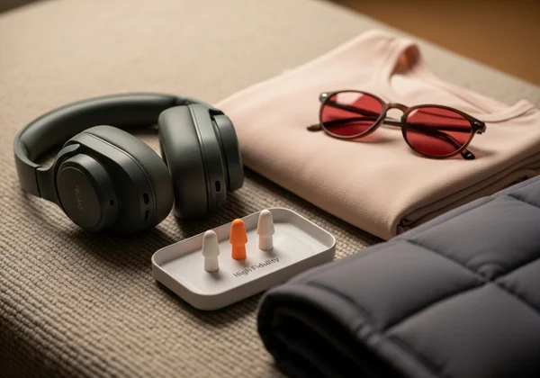 headphones, weighted blanket