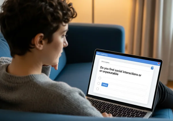 Person taking a confidential online Asperger's test