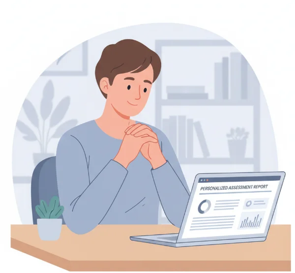 Adult reflecting on online Asperger's test results