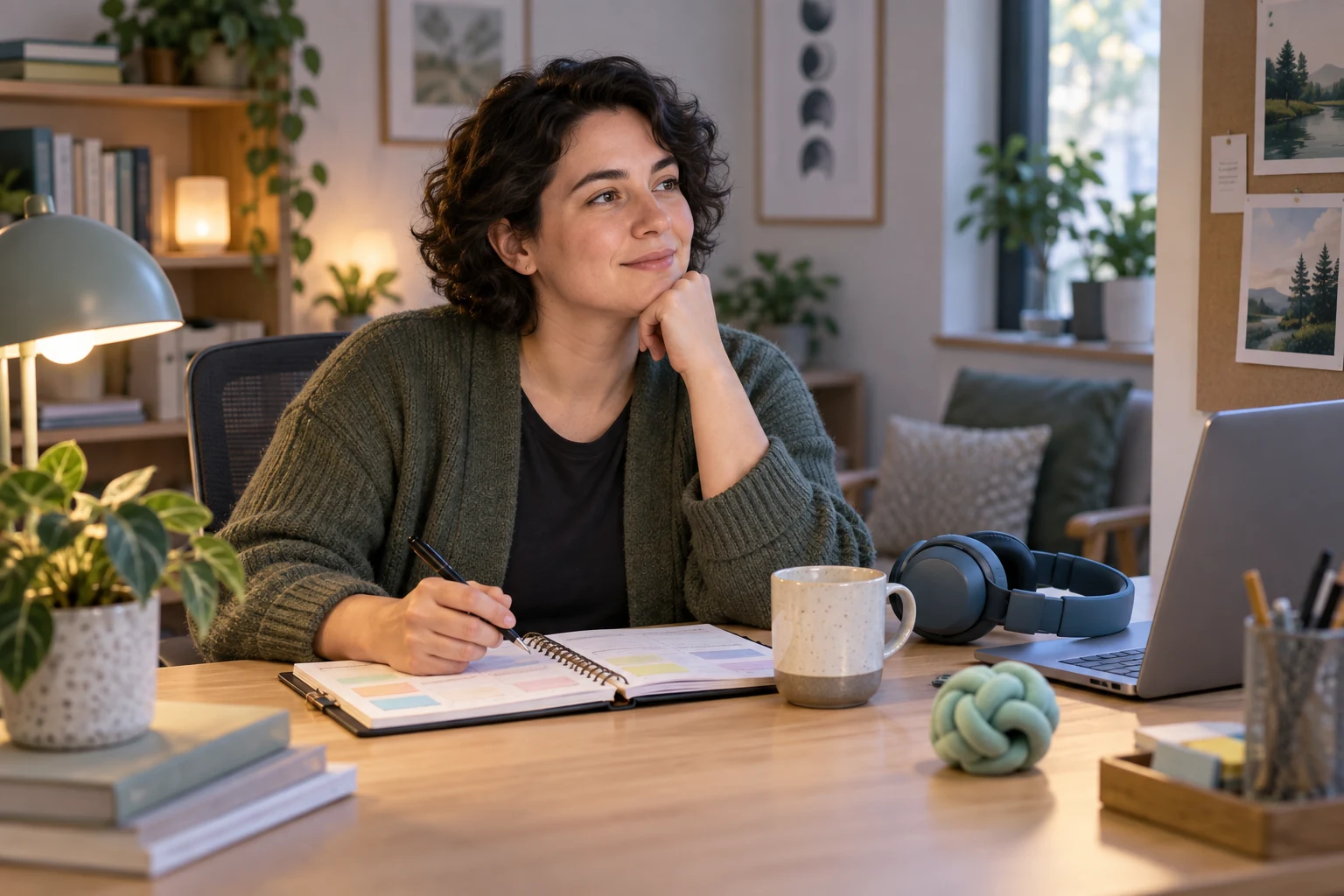 Adult organizing a calm workspace
